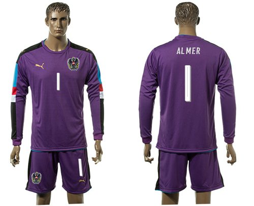 Austria #1 Almer Purple Goalkeeper Long Sleeves Soccer Country Jersey
